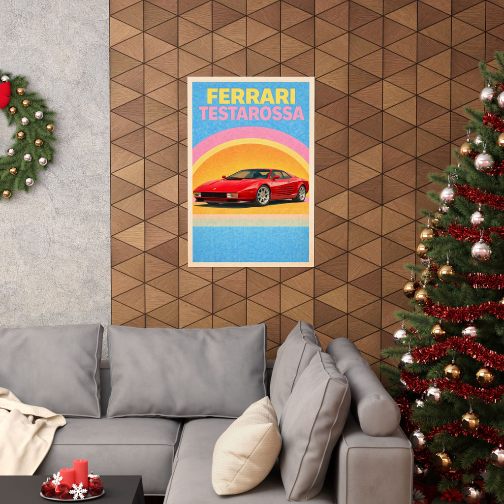 Ferrari Testarossa Vintage Style Poster — Matte Vertical Car Print