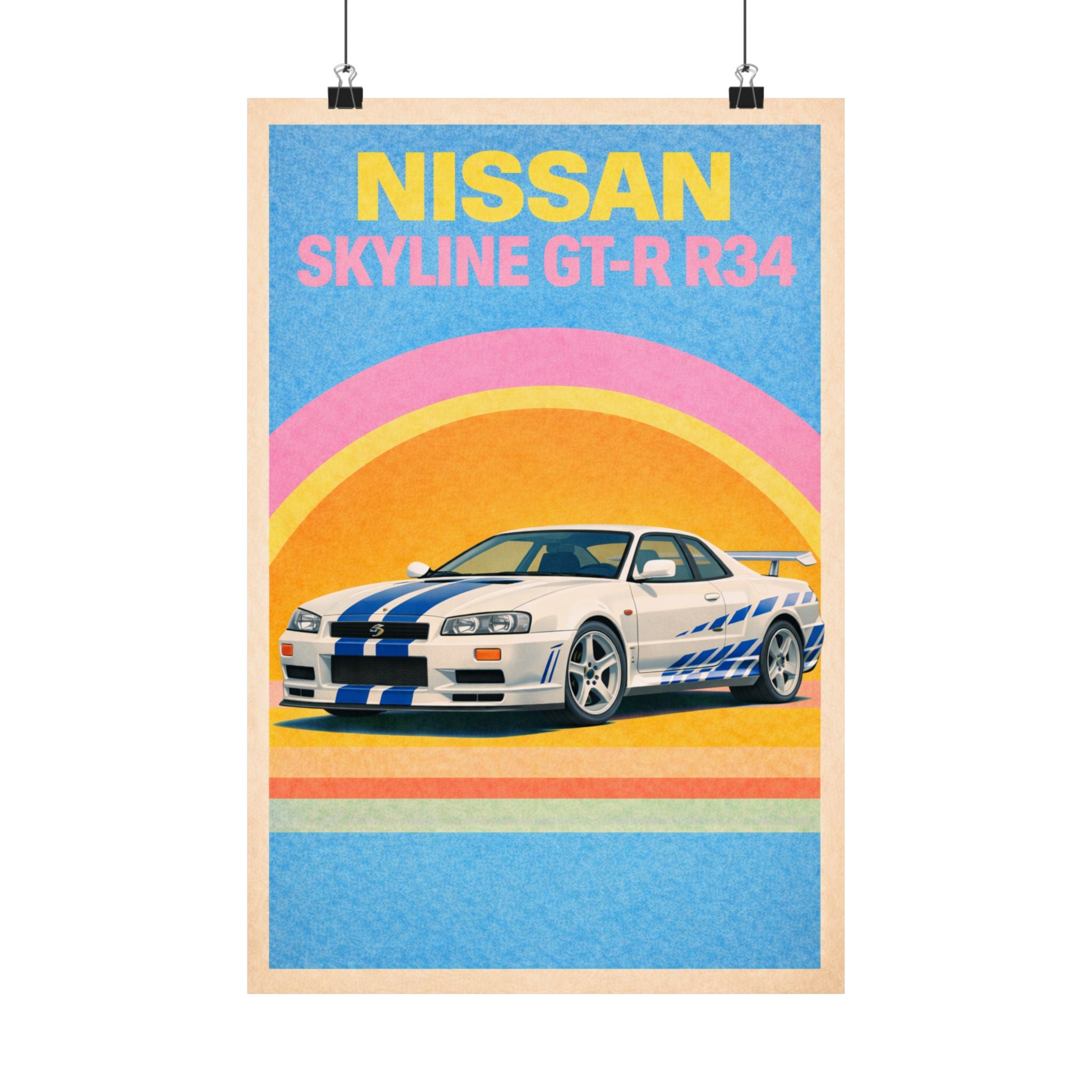 Nissan Skyline R34 GTR Vintage Style Matte Vertical Poster