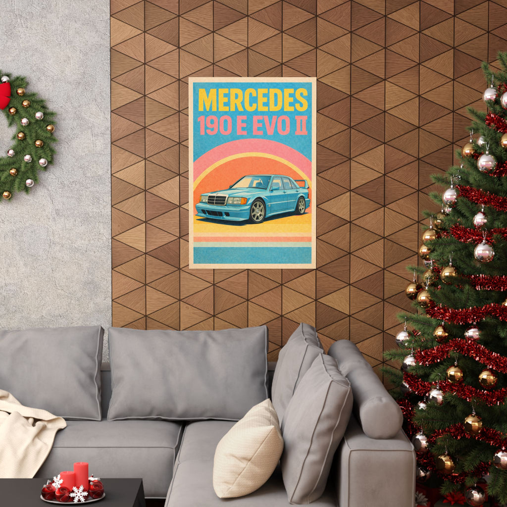 Mercedes 190E Evo II Vintage Style Car Matte Vertical Poster