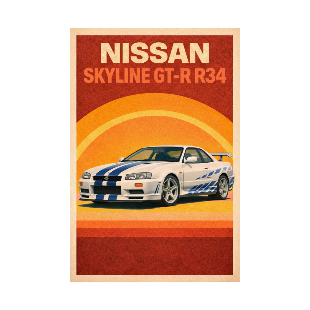 Nissan Skyline R34 GTR Vintage Style Matte Vertical Poster