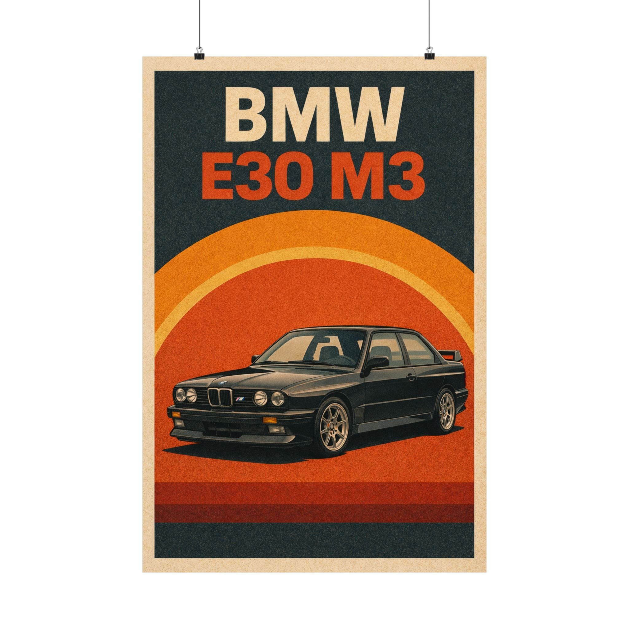 BMW E30 M3 Vintage Style Matte Vertical Poster — Retro Racing Wall Art