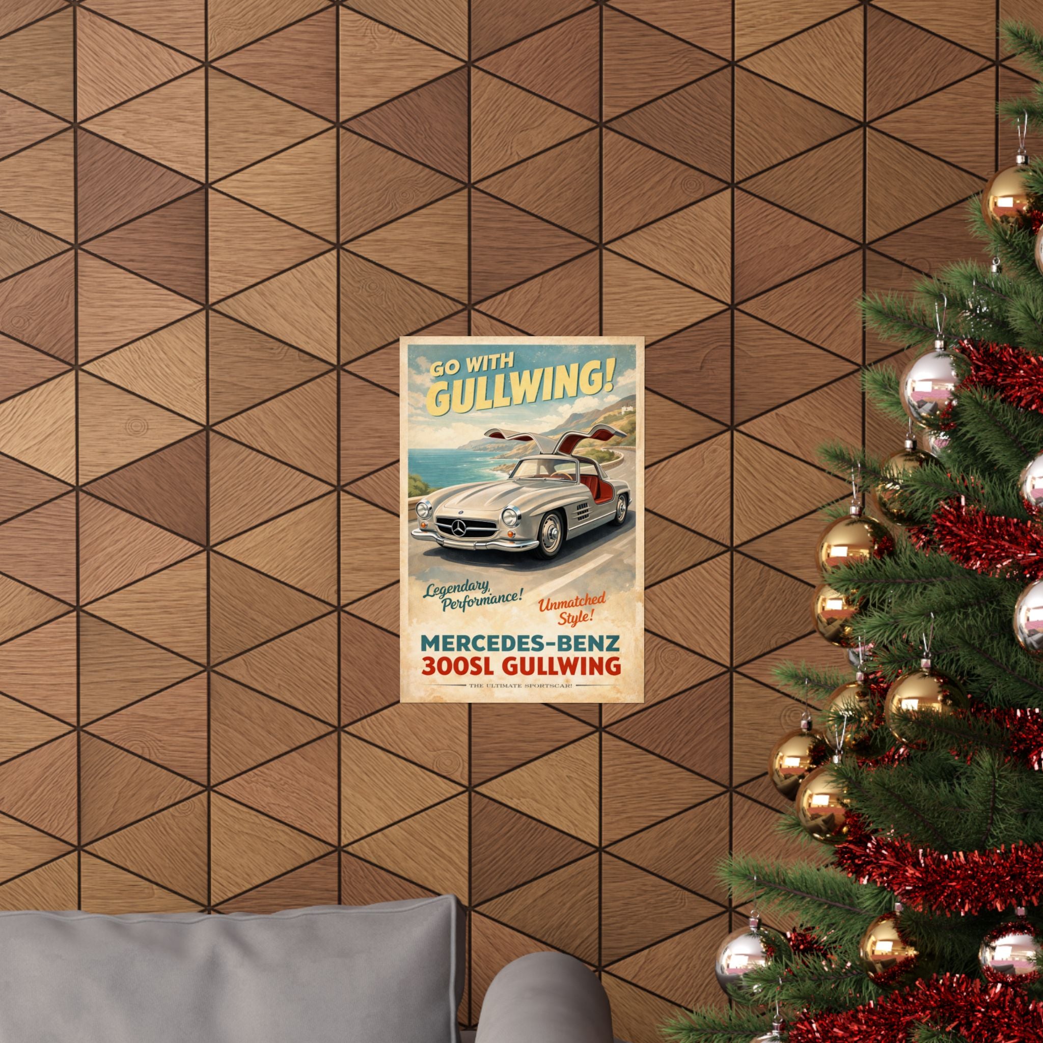 Mercedes 300SL Gullwing Matte Vertical Poster — Vintage Advertising Art