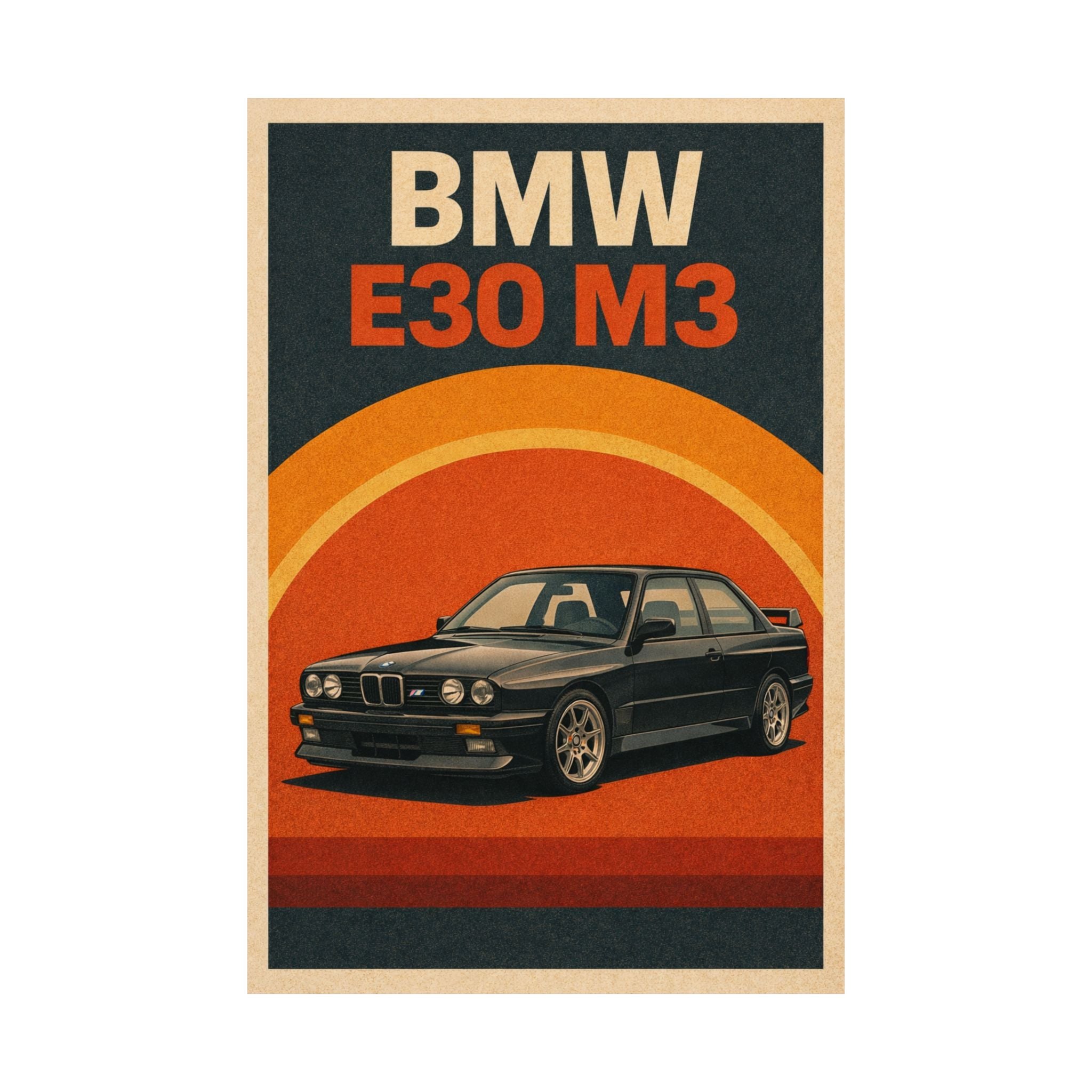 BMW E30 M3 Vintage Style Matte Vertical Poster — Retro Racing Wall Art