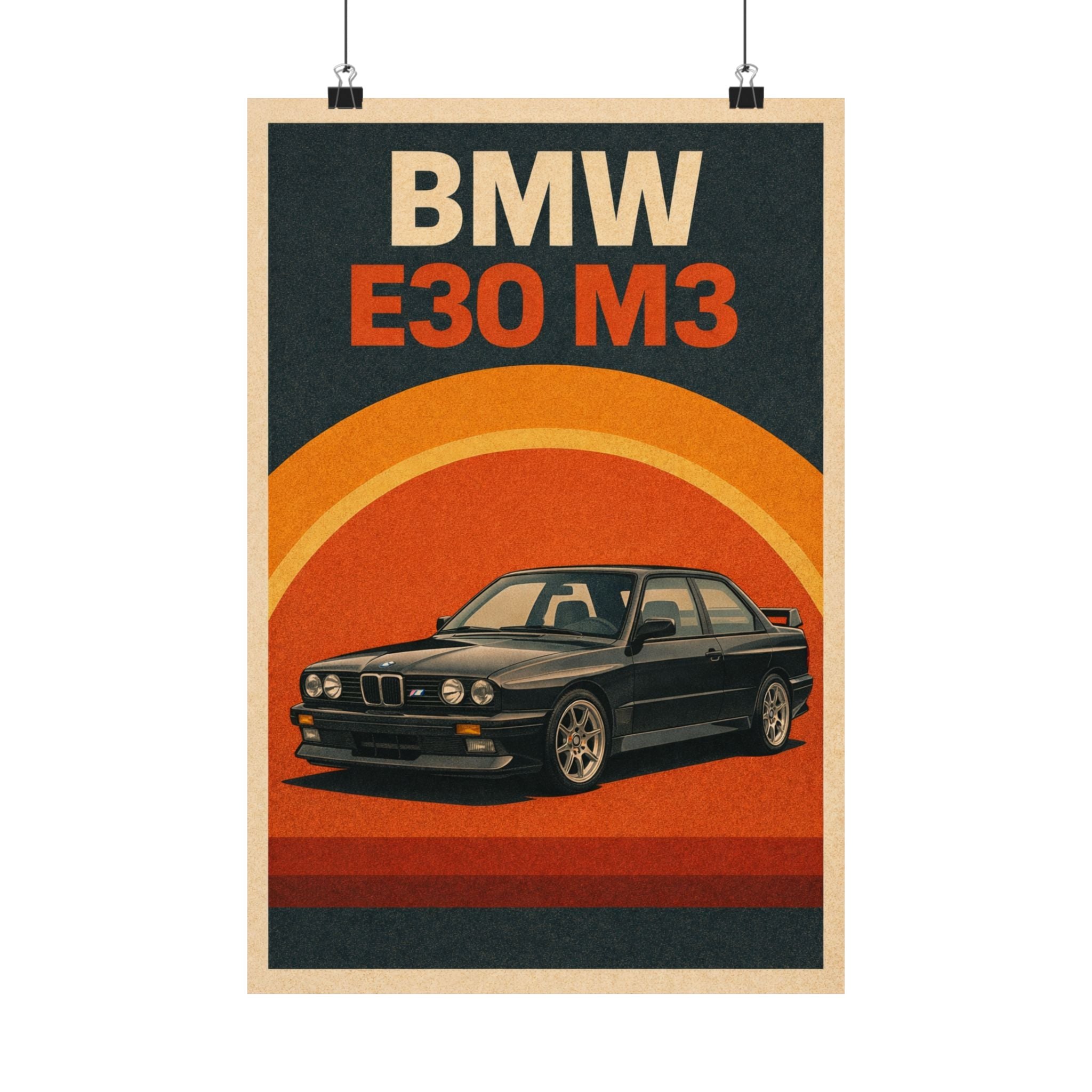 BMW E30 M3 Vintage Style Matte Vertical Poster — Retro Racing Wall Art