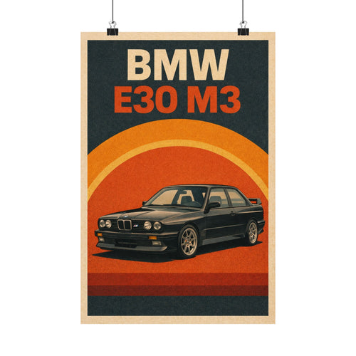 BMW E30 M3 Vintage Style Matte Vertical Poster — Retro Racing Wall Art
