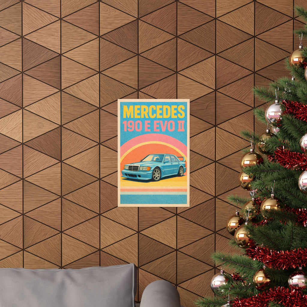 Mercedes 190E Evo II Vintage Style Car Matte Vertical Poster