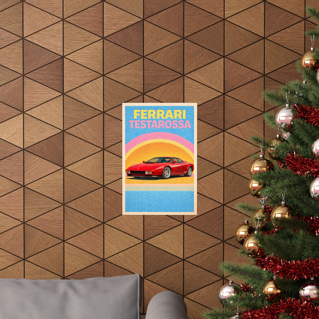 Ferrari Testarossa Vintage Style Poster — Matte Vertical Car Print