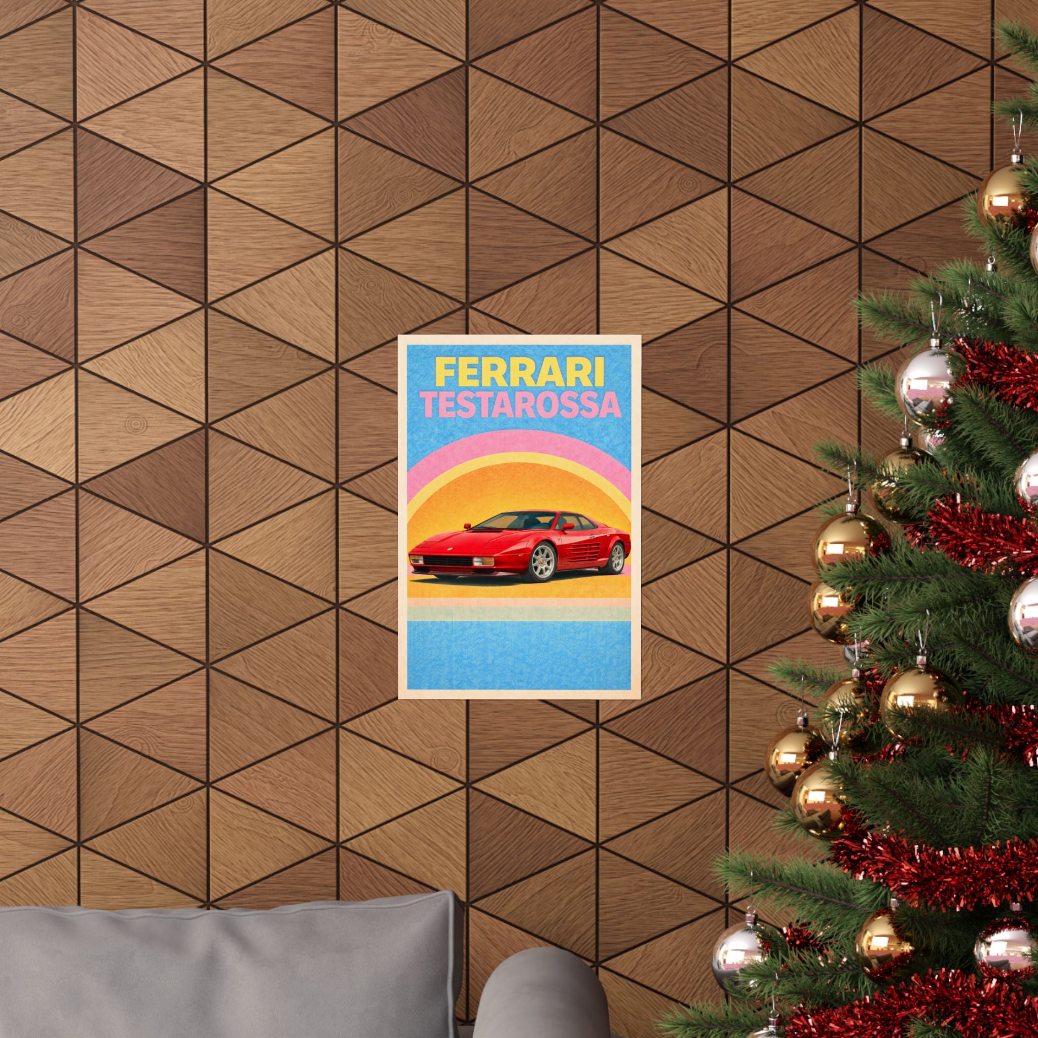 Ferrari Testarossa Vintage Style Poster — Matte Vertical Car Print