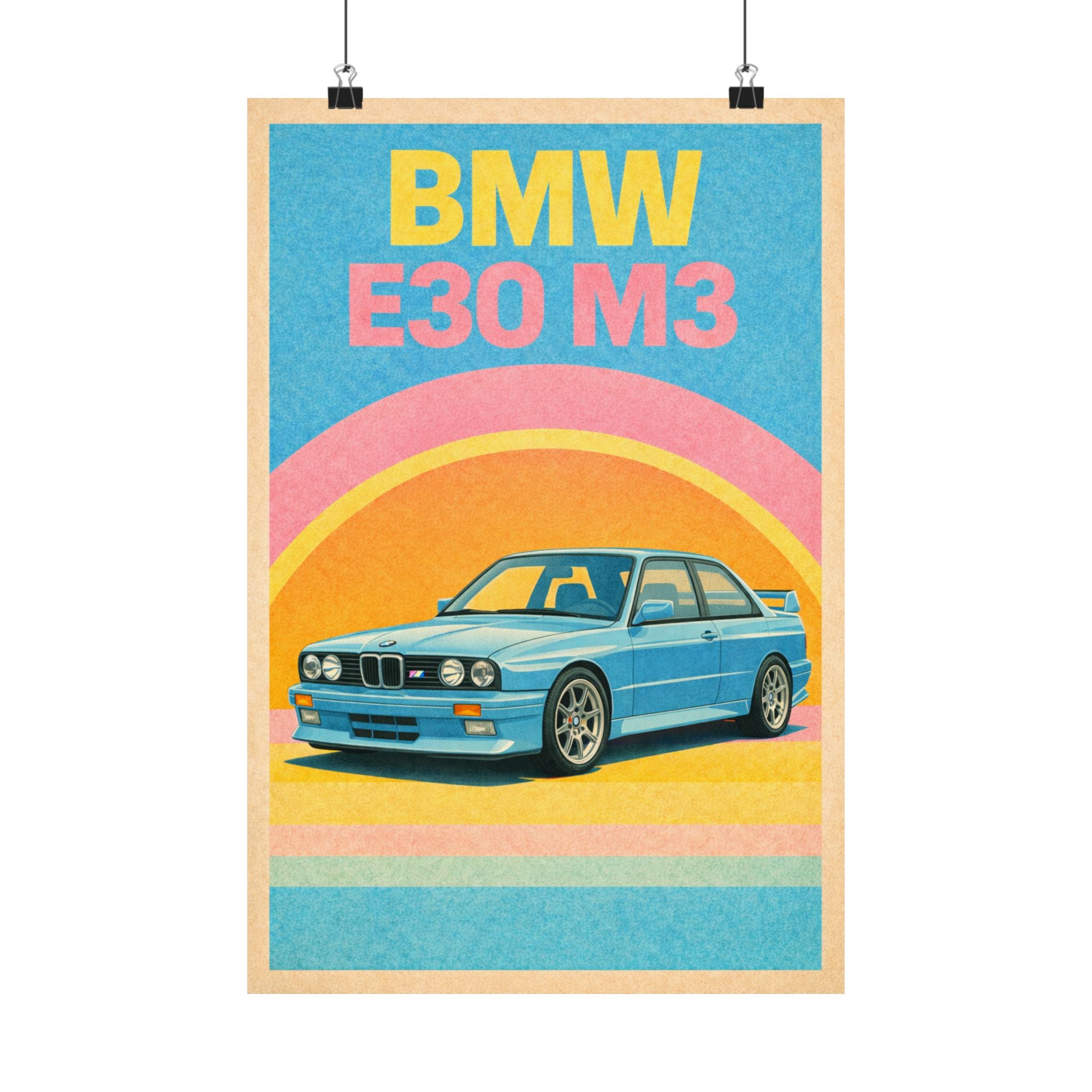 BMW E30 M3 Vintage Style Matte Vertical Poster — Retro Racing Wall Art